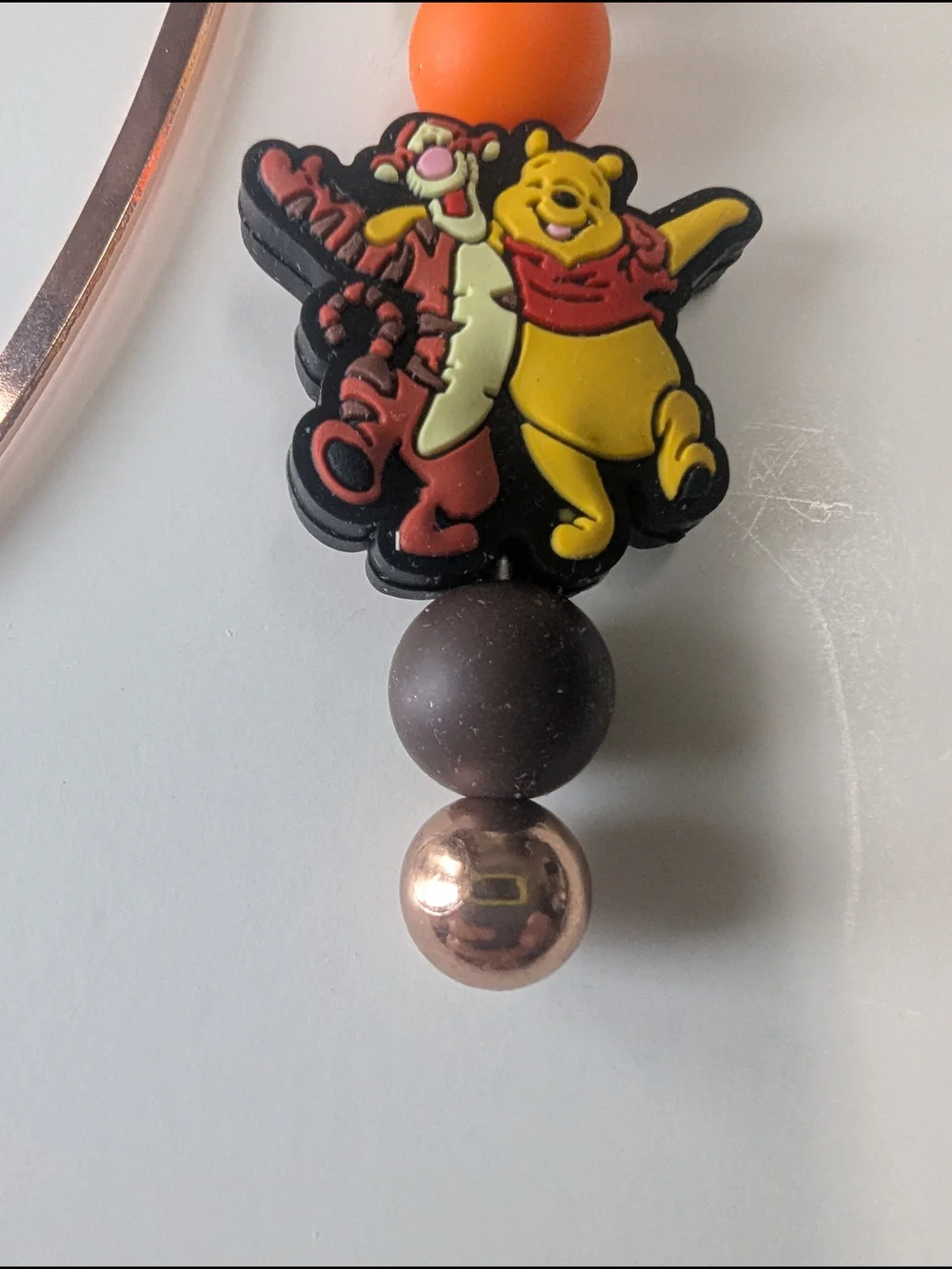 Hand Crafted Disney  Bookmark Pooh Bear Tigger Charm Beaded Orange Brown NEW
